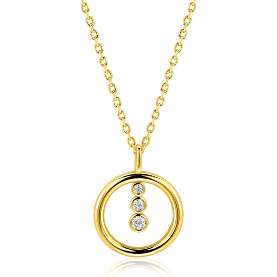 ZINZI gold plated zilveren ketting 45cm met ronde hanger en drie fonkelende witte zirkonia's ZIC2820Y