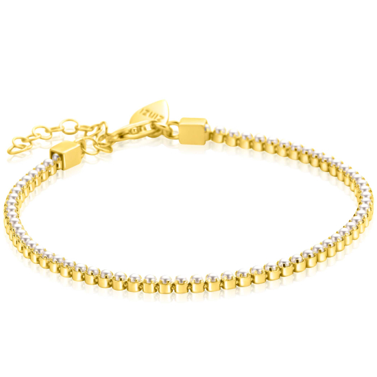 ZINZI gold plated zilveren tennisarmband 2,4mm breed bezet met een rij glanzende witte parels ZIA2910