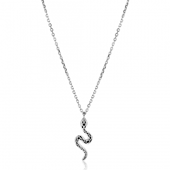 ZINZI zilveren ketting 42–45cm met elegante slang-hanger (27mm), bezet met witte zirkonia's  ZIC2721