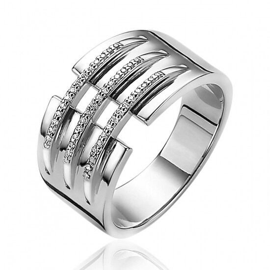 Mart Visser by ZINZI zilveren ring 11mm breed met drie banen bezet met witte zirconia's MVR18
C