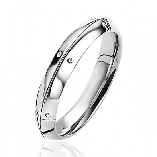 Mart Visser by ZINZI zilveren ring 4mm breed met zes ronde witte zirconia's MVR21
C