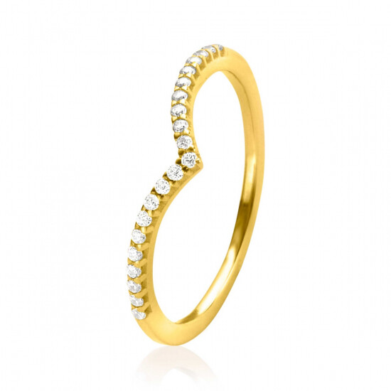 ZINZI Gold 14 krt gouden V-ring van 1,4mm breed en bezet met 20 witte zirconia's in chique railzetting ZGR374C