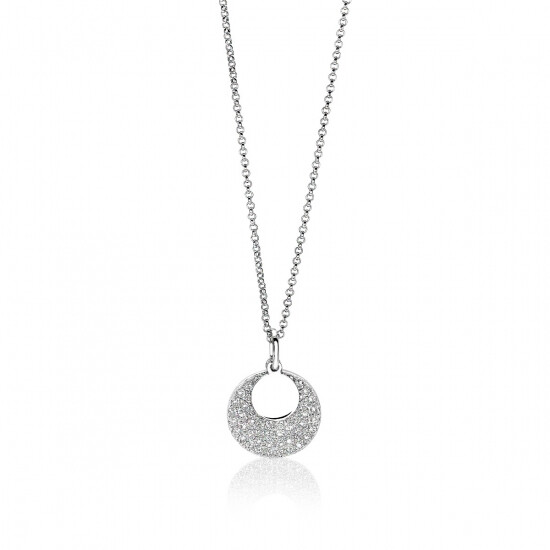 ZINZI zilveren ketting 45cm met hanger 17mm rond wit ZIC1572