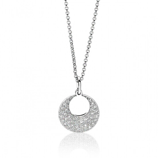 ZINZI zilveren ketting 45cm met hanger 17mm rond wit ZIC1572