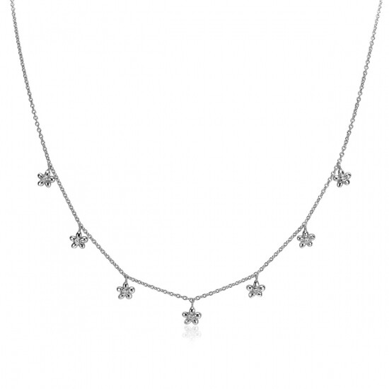 ZINZI zilveren ketting met zeven bloem-hangertjes, bezet met witte zirconia's  45cm ZIC1876
