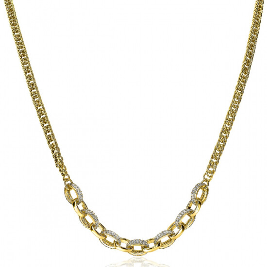 ZINZI zilveren gourmet collier 14K geel verguld grove ovale schakels witte zirconia 45cm ZIC2203Y