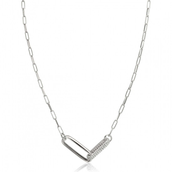 ZINZI zilveren schakel ketting 45cm met 2 grote ovale schakels, bezet met witte zirconia ZIC2371