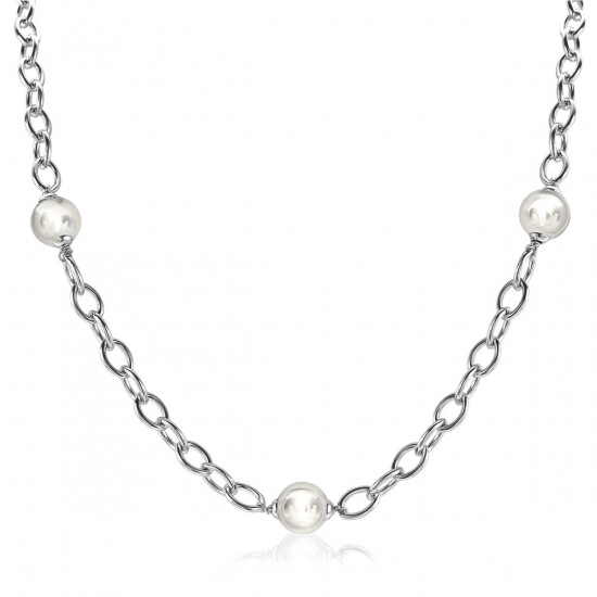 ZINZI zilveren schakelketting met Swarovski parels wit 45cm ZIC280
