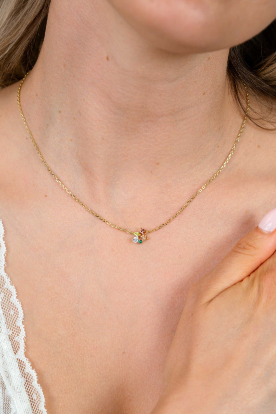 ZINZI gold plated zilveren ketting met speelse hanger (8mm) bezet met een mooie combinatie van bruine, groene en witte kleurstenen in verschillende slijpvormen 42-45cm ZIC2867