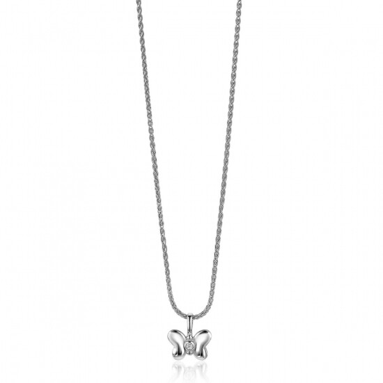 ZINZI zilveren hanger vlinder 11mm, bezet met een witte zirconia ZIH-BF47
