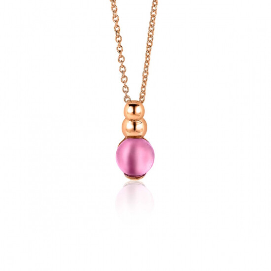 ZINZI rosé gold plated zilveren ronde hanger met roze kleursteen 17mm ZIH1112R 

