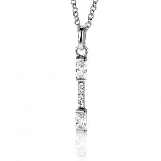 ZINZI zilveren hanger staafje 28mm met witte zirconia's ZIH2077 (zonder collier)