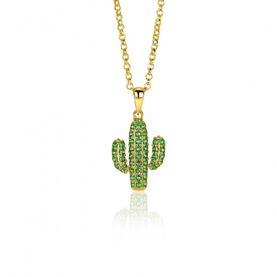 ZINZI zilveren cactus hanger in 14K geel verguld groen 18mm ZIH2085 (zonder collier)