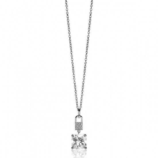 ZINZI zilveren hanger met vierkante witte zirconia en pavé zettingen 24mm ZIH2268 (zonder collier)