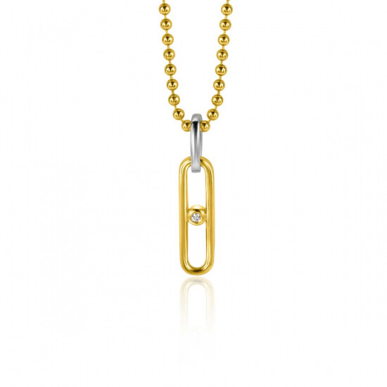 ZINZI gold plated zilveren ovale hanger 20mm met witte zirconia ZIH2300 (zonder collier)
