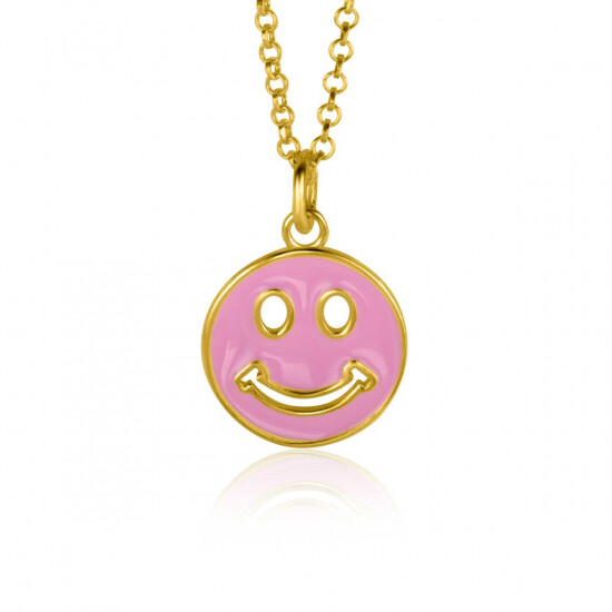 ZINZI gold plated zilveren hanger smiley rond 15mm met roze emaille ZIH2312R (zonder collier)