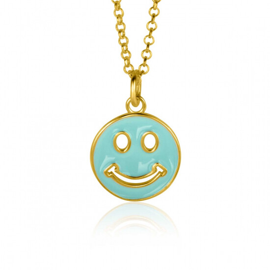ZINZI gold plated zilveren hanger smiley rond 15mm met turquoise emaille ZIH2312T (zonder collier)