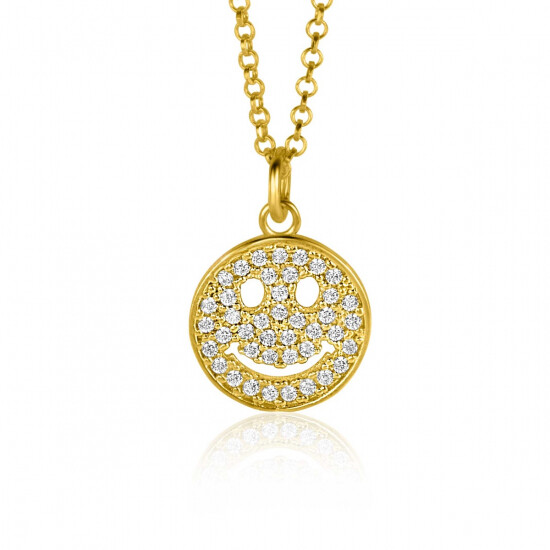 ZINZI gold plated zilveren hanger smiley rond 15mm met witte zirconia's ZIH2313Y (zonder collier)