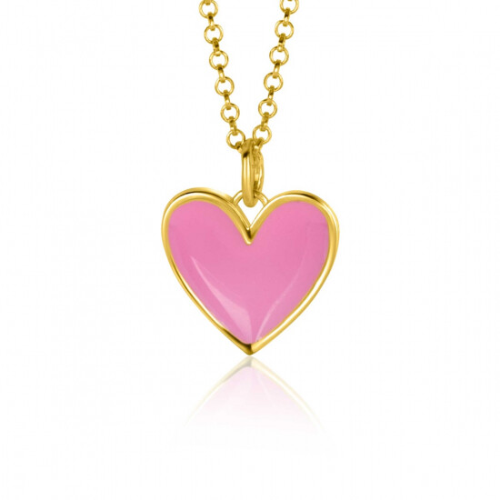 ZINZI gold plated zilveren hanger hart 15mm met roze emaille ZIH2314R (zonder collier)