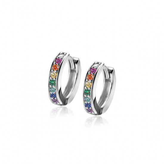 ZINZI zilveren oorringen met regenboog kleurstenen 15x3mm ZIO2172CRZ
