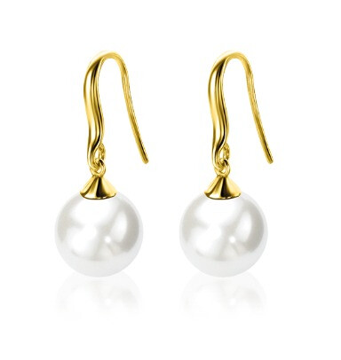 27mm ZINZI gold plated zilveren oorhangers met witte parel 10mm ZIO266WG