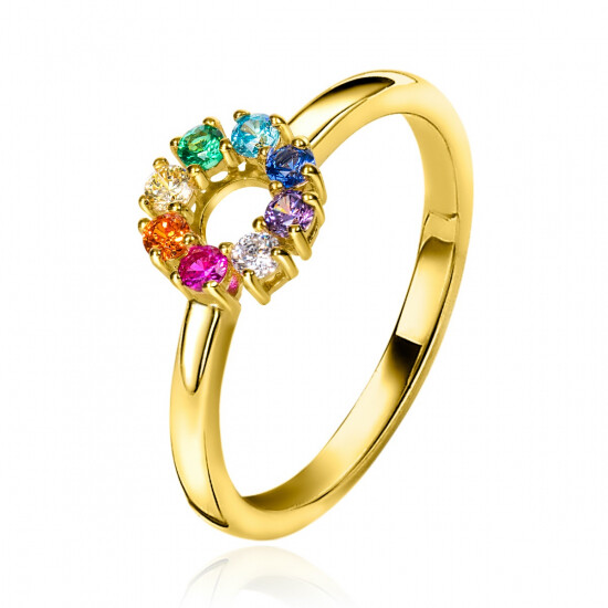 ZINZI zilveren ring 14K geel verguld 8,5mm bezet regenboog ZIR2172C