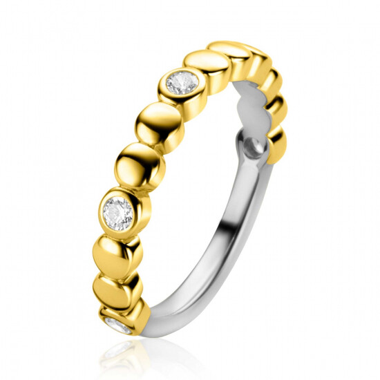 ZINZI gold plated zilveren aanschuifring gladde rondjes en witte zirconia's ZIR2322C