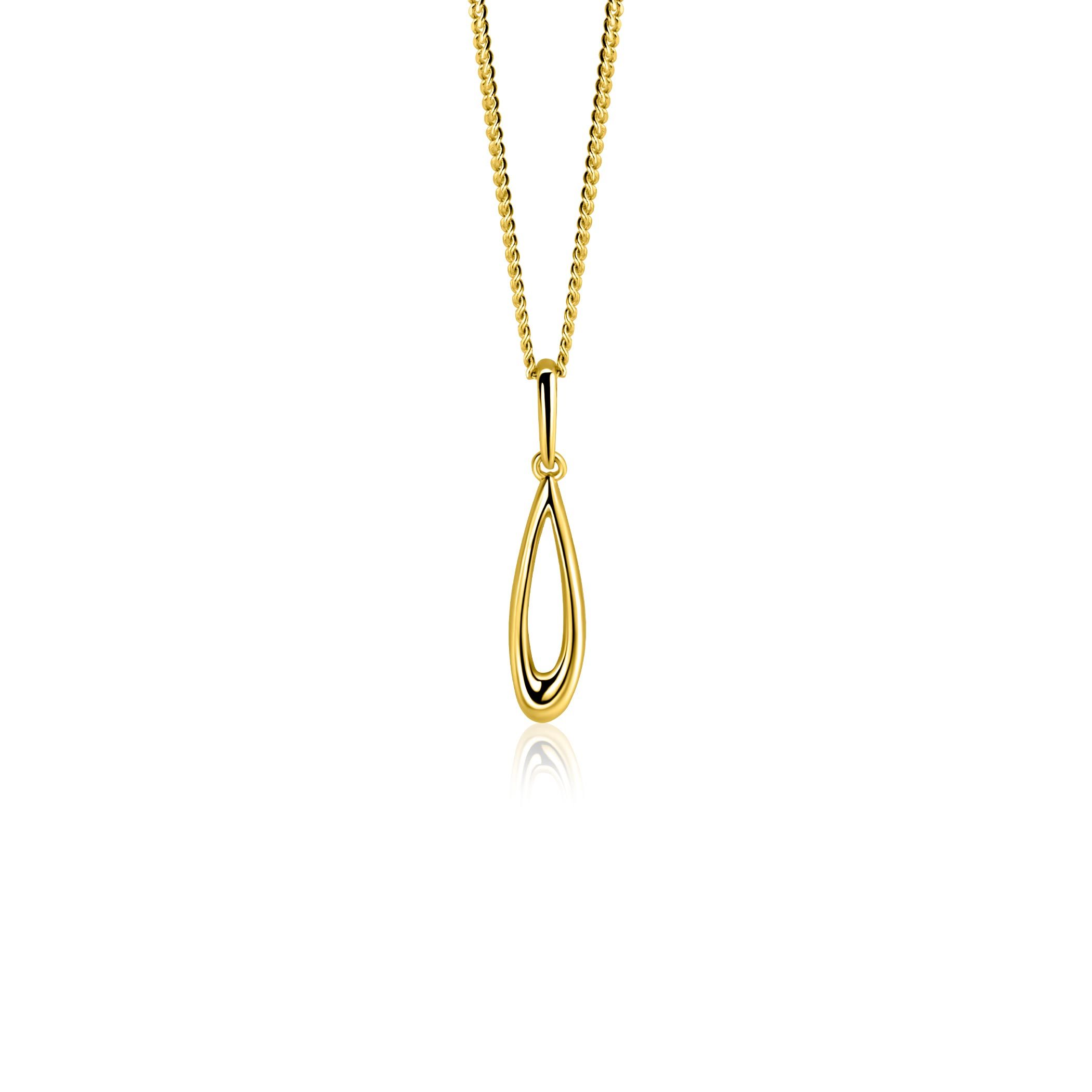 21mm ZINZI Gold 14 krt gouden hanger met open peervorm ZGH541 (zonder collier)
