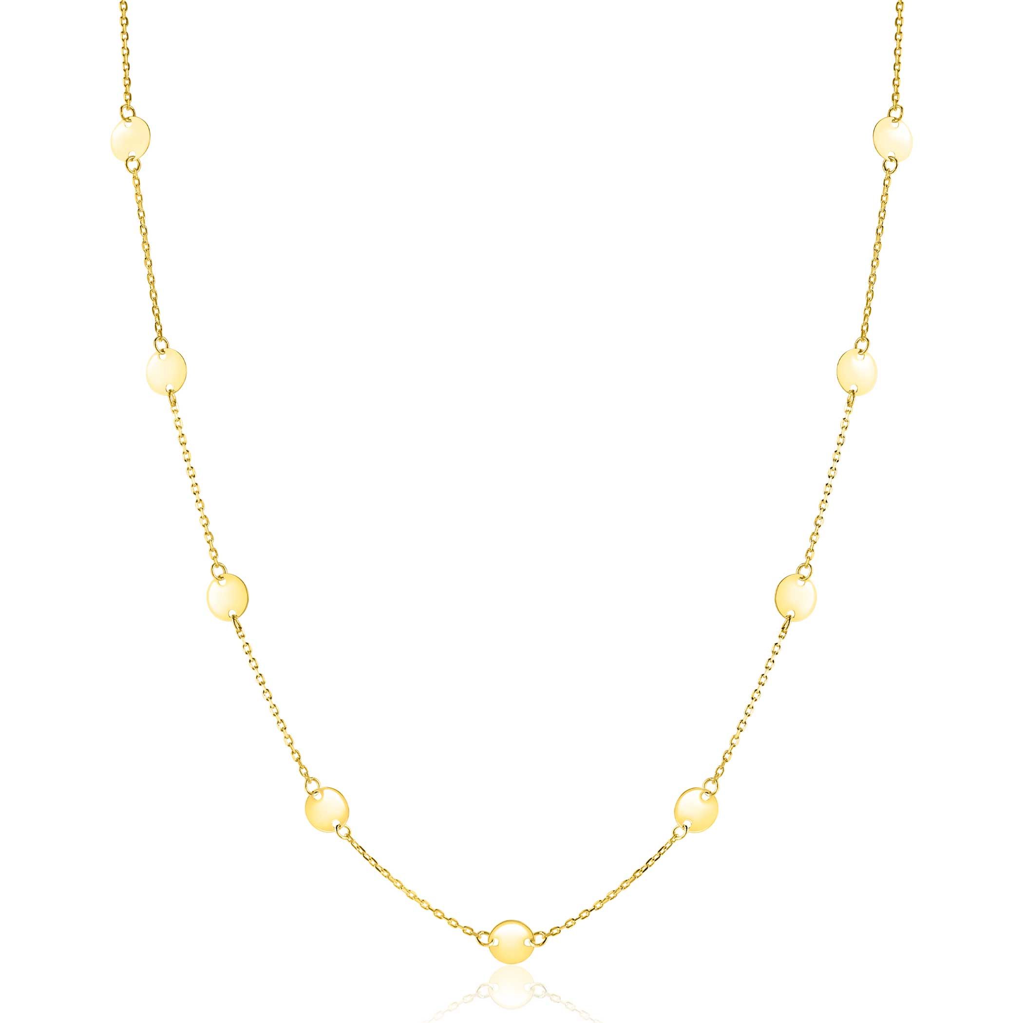 ZINZI Gold 14 krt gouden ketting met subtiele jasseron schakels en negen ronde gladde plaatjes 5mm breed 42-45cm ZGC503
