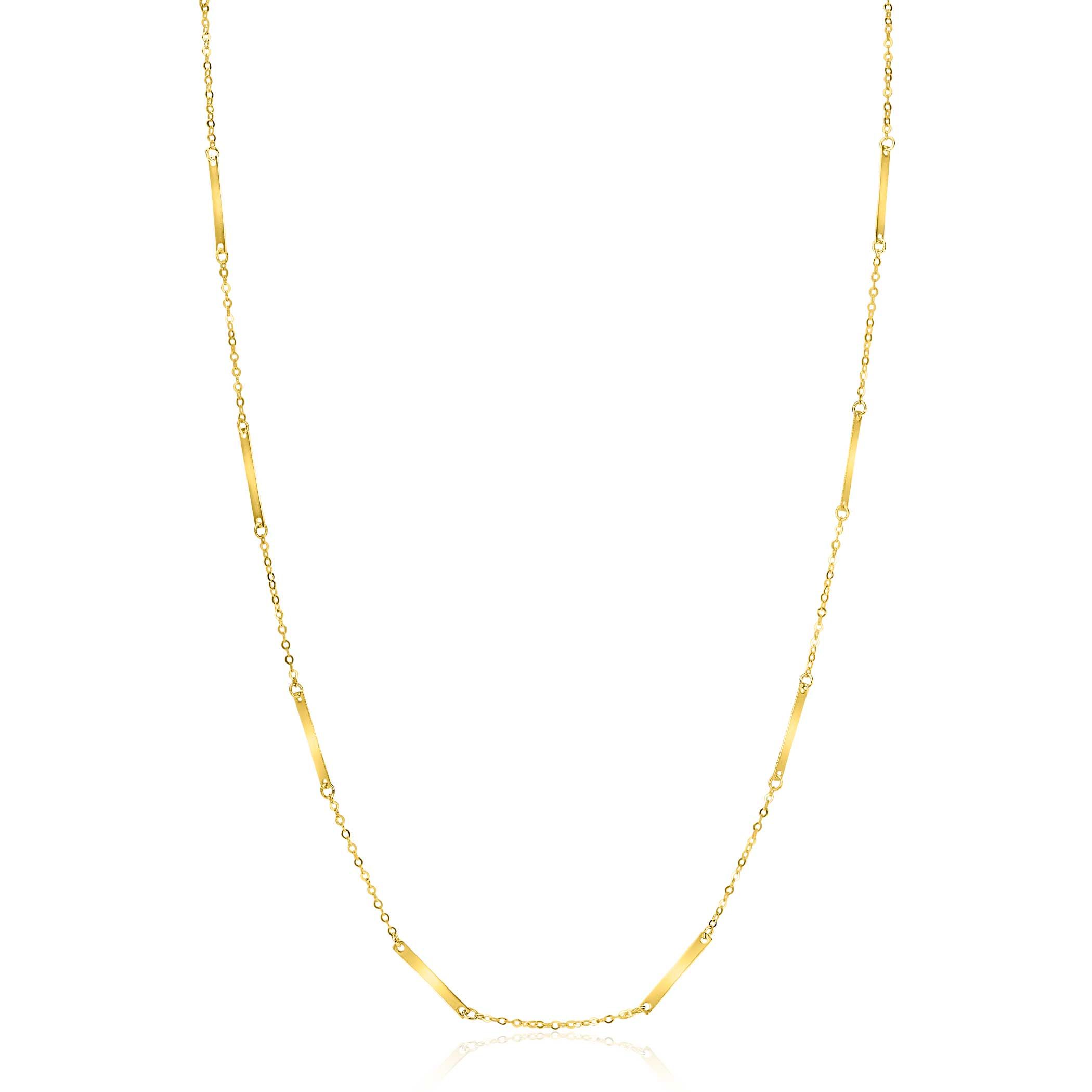 ZINZI Gold 14 krt gouden fijne massieve schakelketting met dertien lange gladde plaatjes 45cm ZGC490
