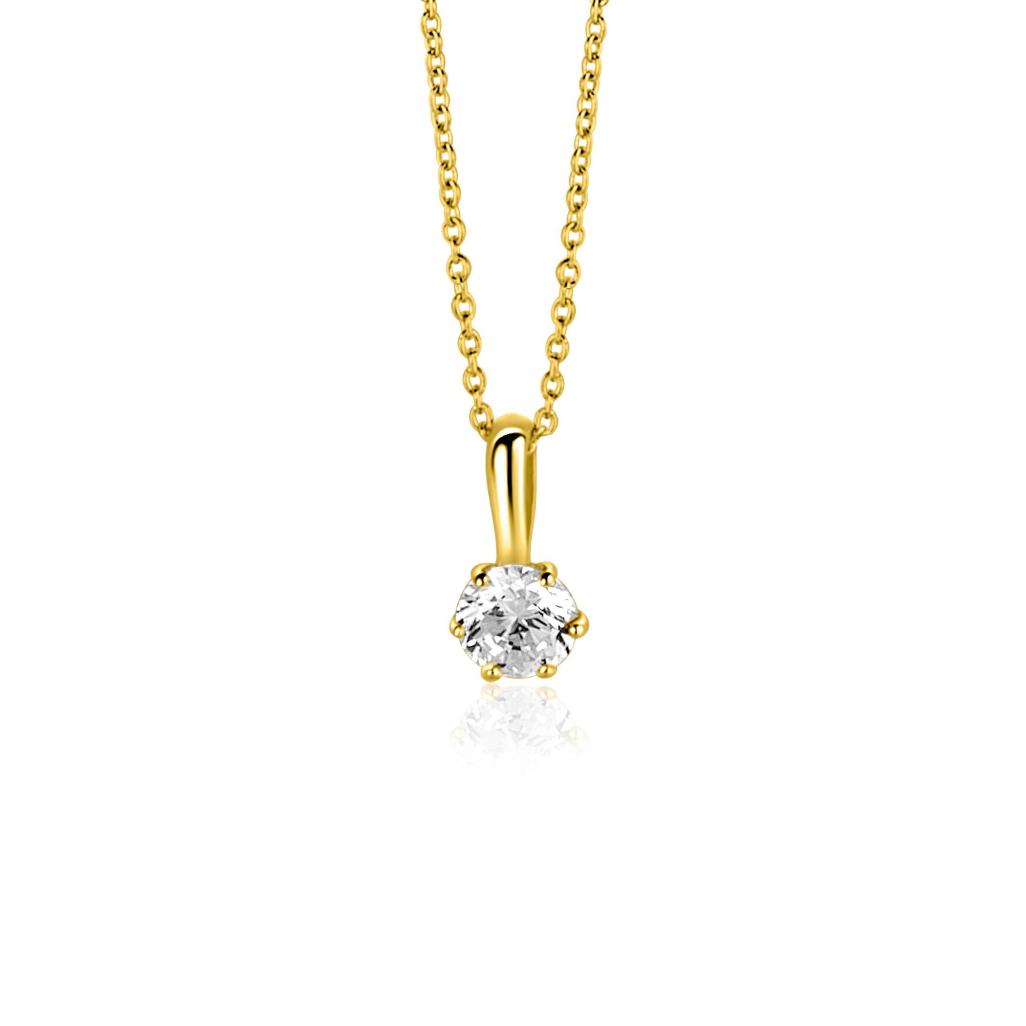 8,5mm ZINZI Gold 14 krt gouden hanger bezet met een witte ronde zirkonia (4,5mm) ZGH544 (zonder collier)