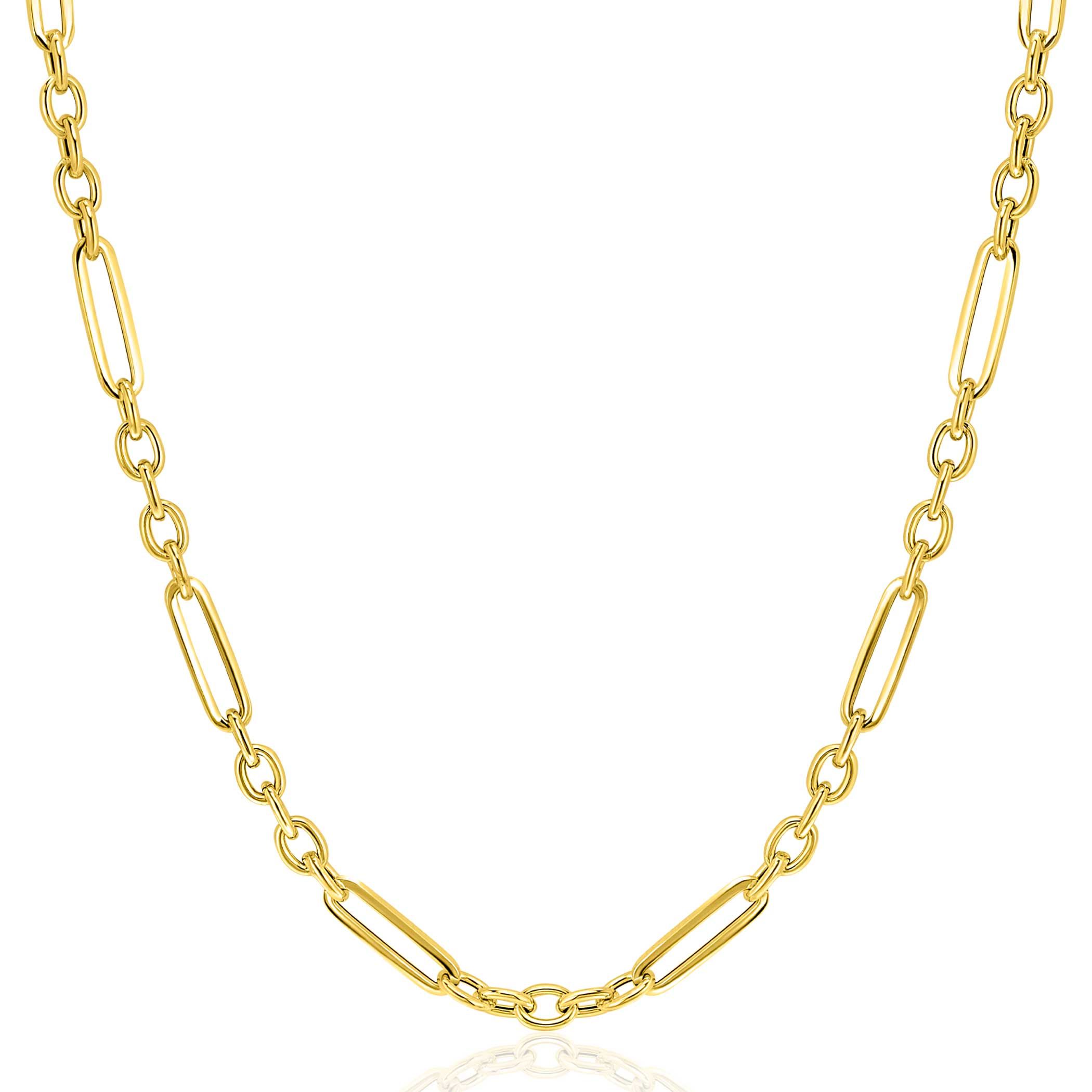 ZINZI Gold 14 krt gouden schakelketting met afwisselend lange paperclip schakels en ovale jasseron schakels (4mm breed) 45cm ZGC473
