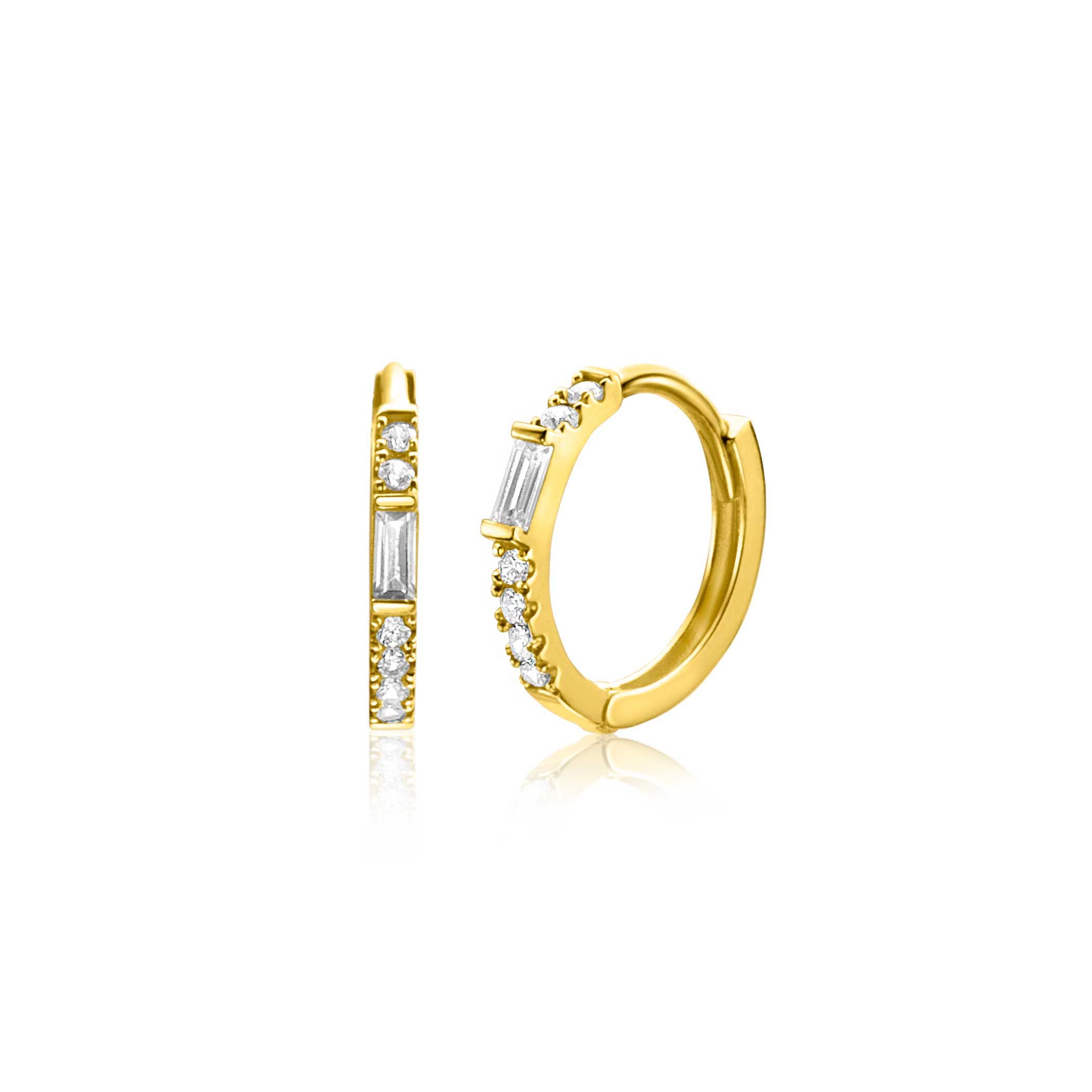 13,5mm ZINZI Gold 14 krt gouden oorringen bezet met witte zirconia's, luxe klapsluiting 13,5 x 1,5mm ZGO403