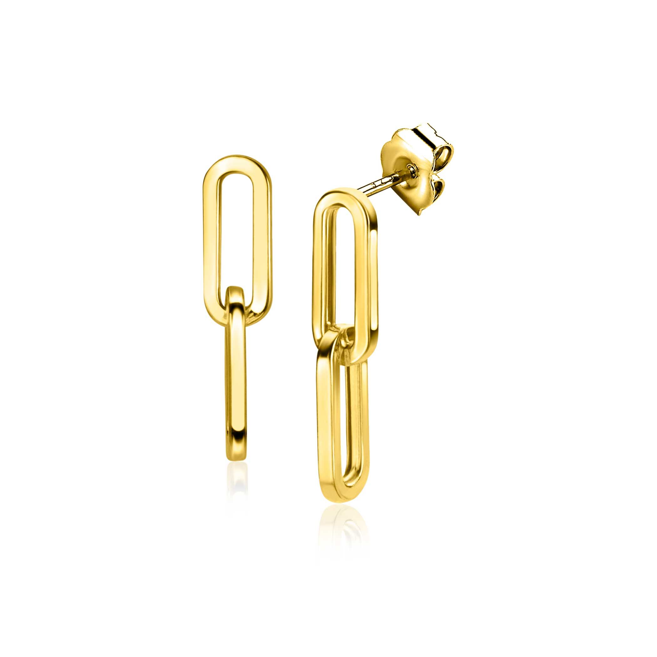 25mm ZINZI Gold 14 krt gouden oorstekers met twee trendy paperclip-schakels 25mm ZGO360