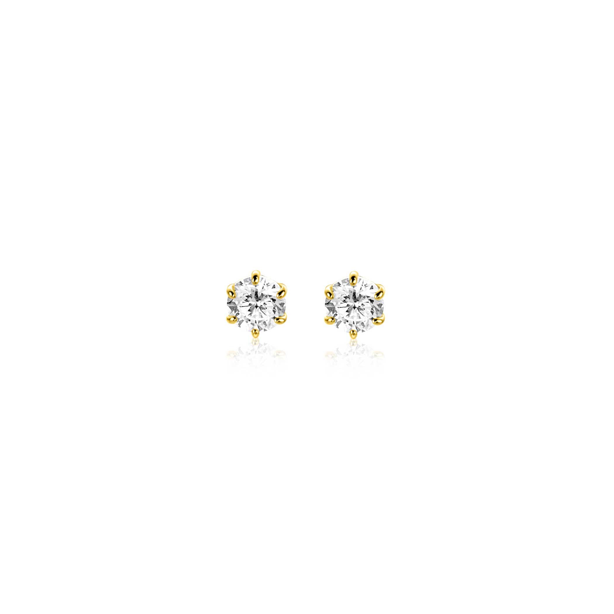 4,5mm ZINZI Gold 14 krt gouden oorknoppen bezet met een witte zirkonia in zespootszetting ZGO544