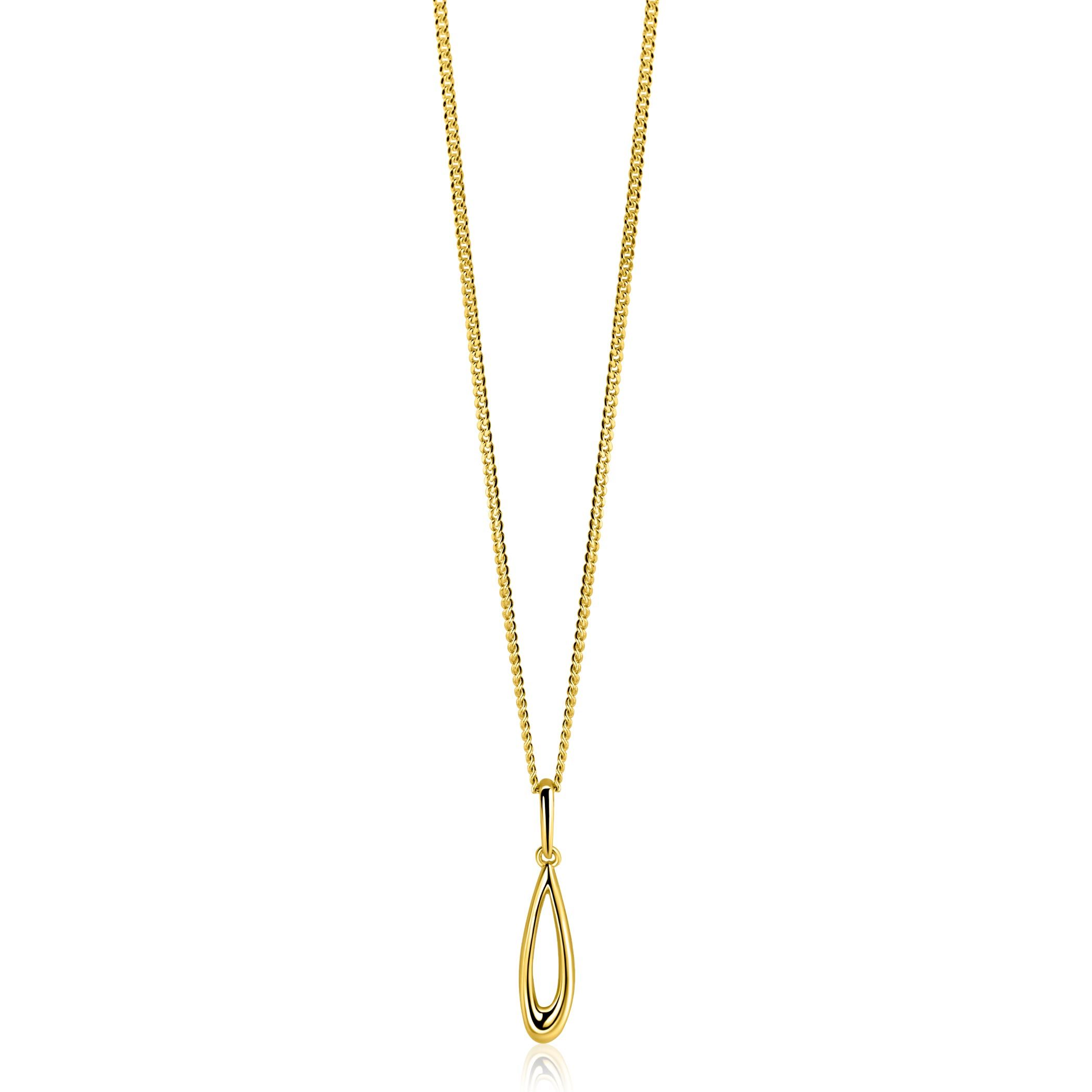 21mm ZINZI Gold 14 krt gouden hanger met open peervorm ZGH541 (zonder collier)