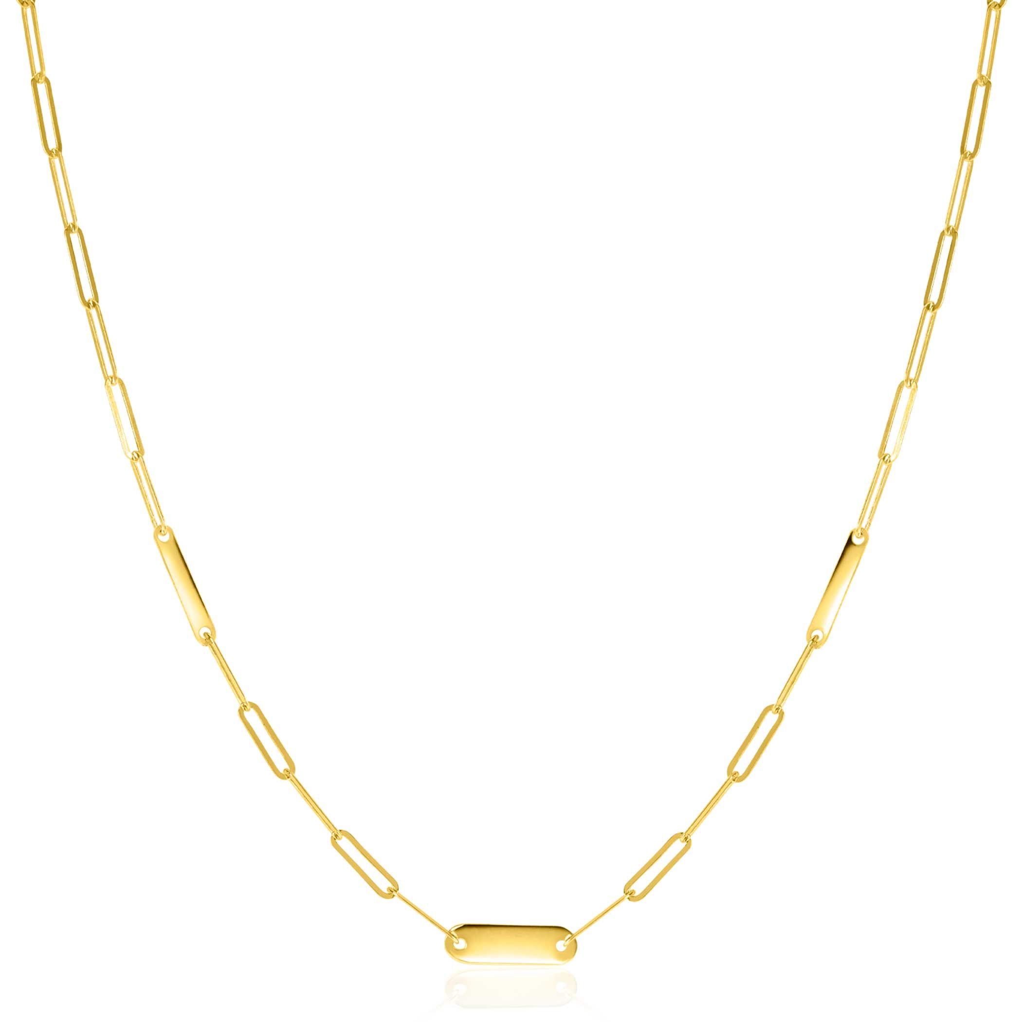 ZINZI Gold 14 krt gouden schakelketting met paperclip schakels (1,8mm breed) en drie gladde plaatjes 45cm ZGC443
