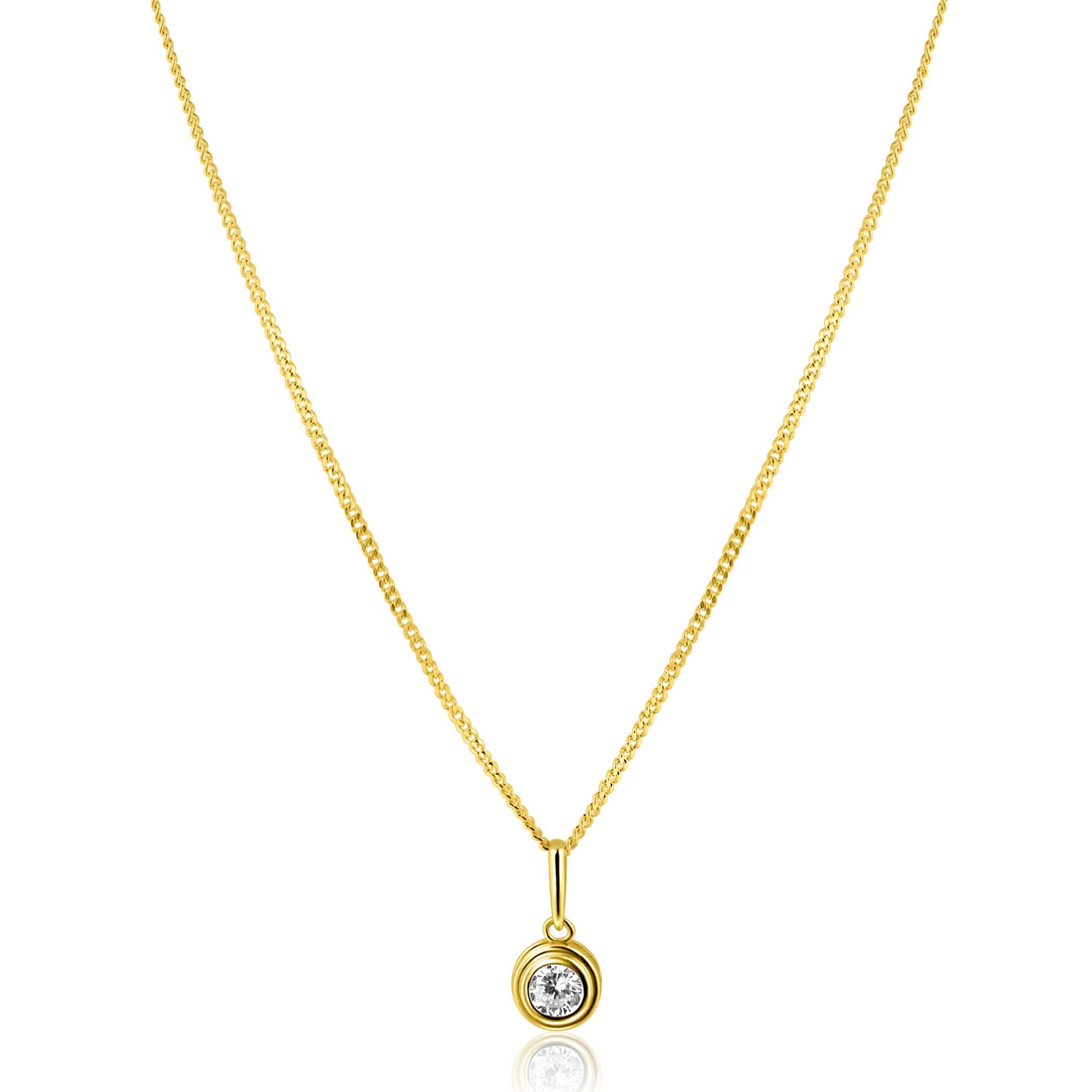 12mm ZINZI Gold 14 krt gouden hanger met ronde witte zirconia in bewerkt kastje ZGH560 (zonder collier)
