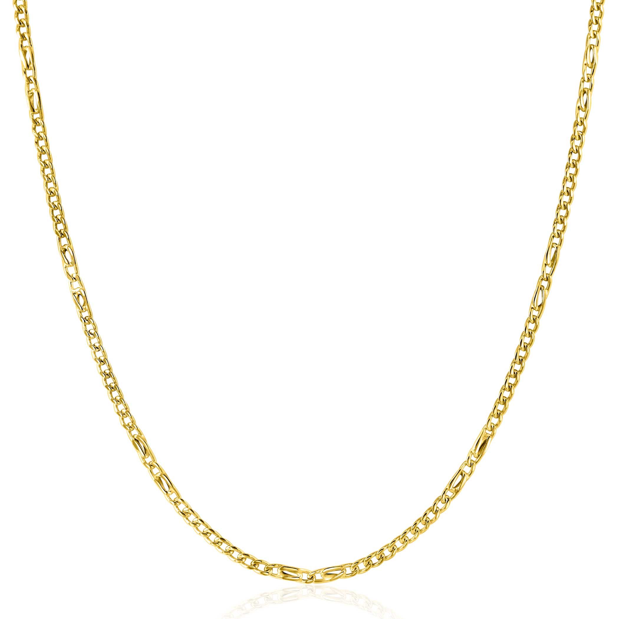ZINZI Gold 14 karaat gouden massieve gourmet ketting met valkenoog schakels 2mm breed 41-43cm ZGC498
