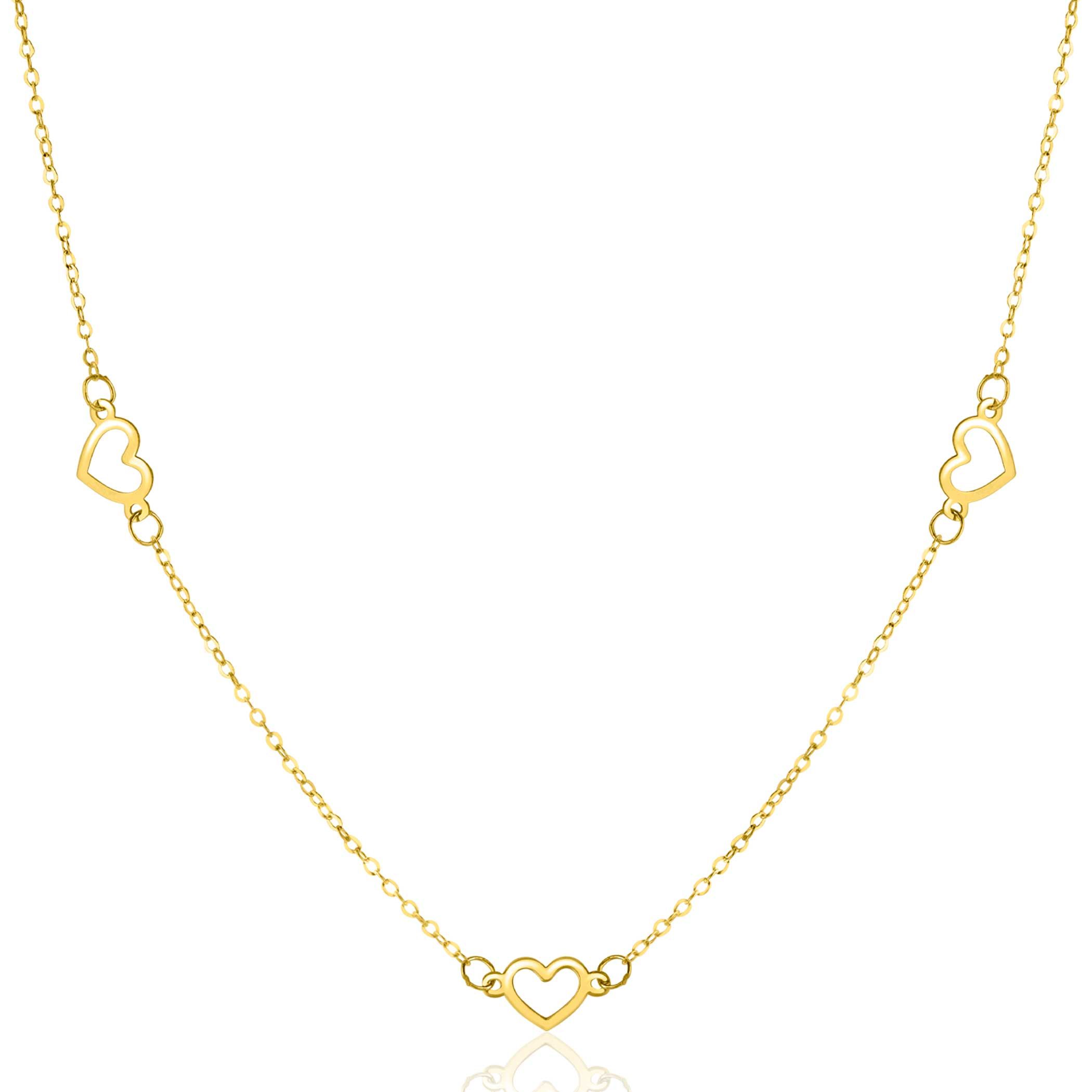 ZINZI Gold 14 krt gouden ketting met subtiele jasseron schakels en vijf open hartjes 5mm breed 42-45cm ZGC504
