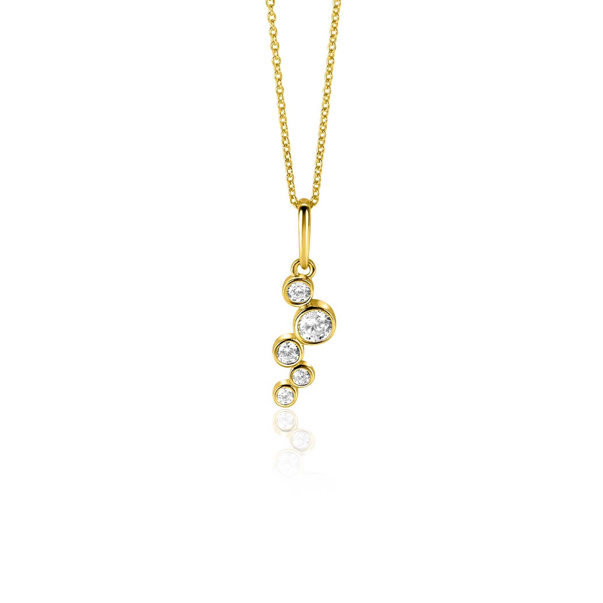 17mm ZINZI Gold 14 krt gouden hanger met ronde zettingen bezet met witte zirkonia's ZGH513 (zonder collier)