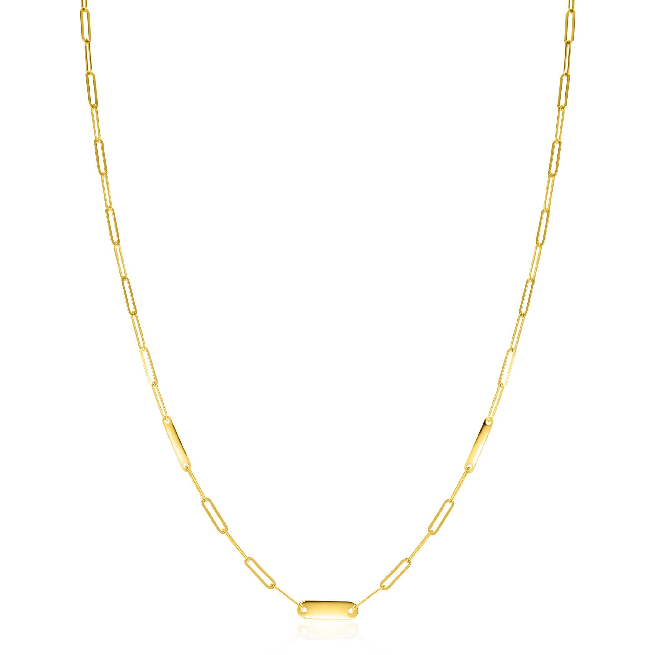 ZINZI Gold 14 krt gouden schakelketting met paperclip schakels (1,8mm breed) en drie gladde plaatjes 45cm ZGC443
