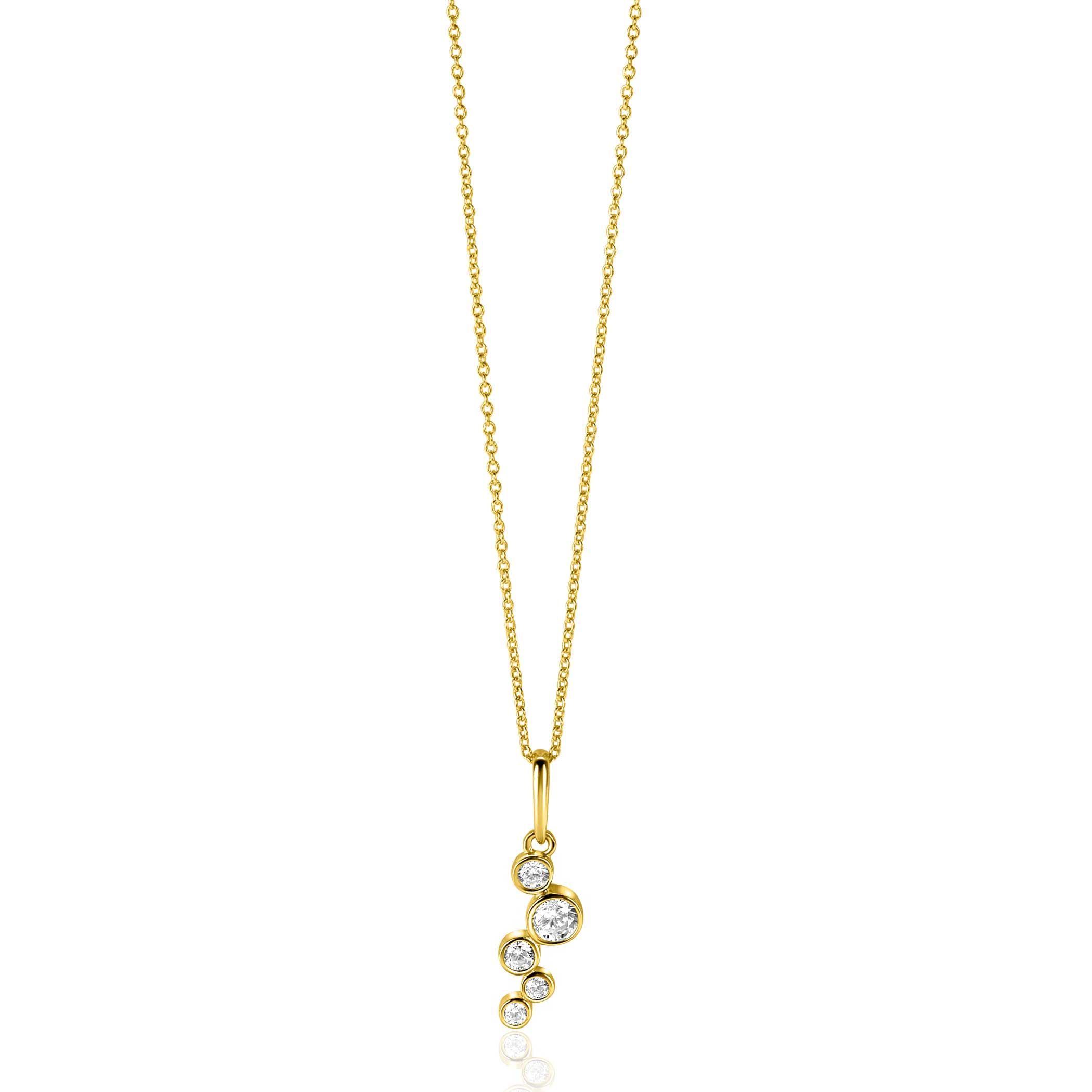 17mm ZINZI Gold 14 krt gouden hanger met ronde zettingen bezet met witte zirkonia's ZGH513 (zonder collier)