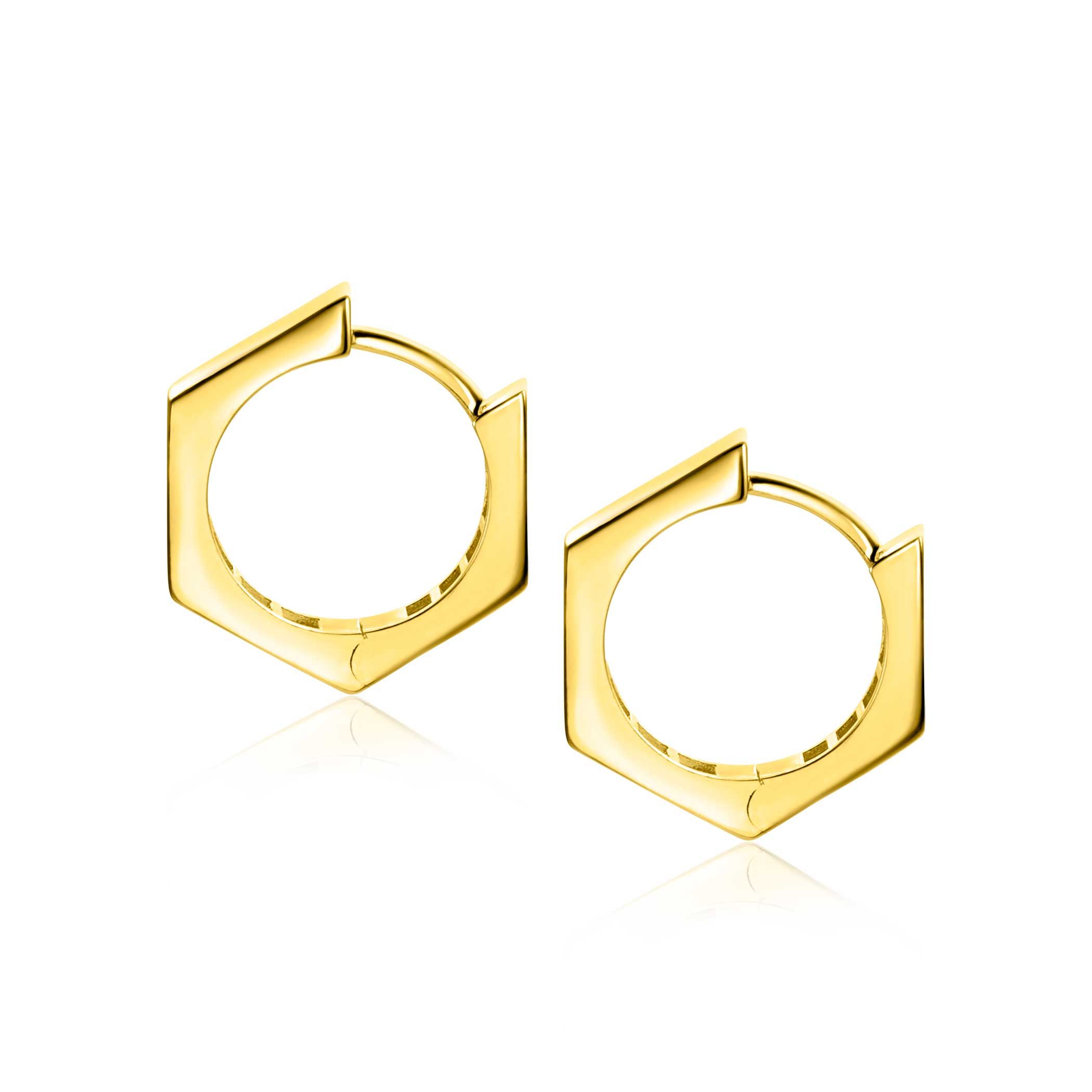 17,5mm ZINZI Gold 14 krt gouden oorringen zeshoeksvorm vierkante buis 2,7mm met luxe klapsluiting ZGO440