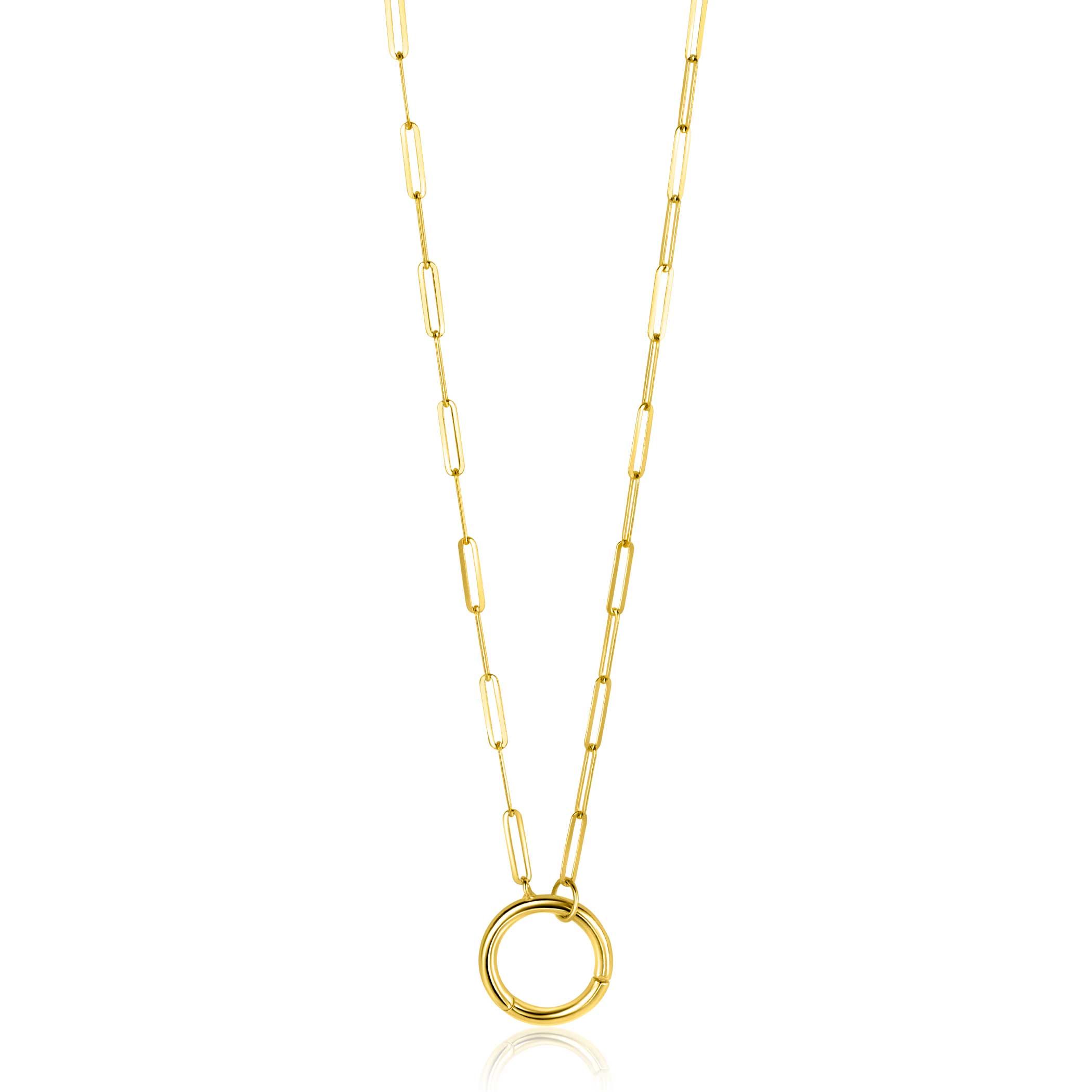 ZINZI Gold 14 karaat gouden paperclip collier met opvallende ronde voorsluiting, waaraan je hangertjes kunt hangen 45cm ZGC493
