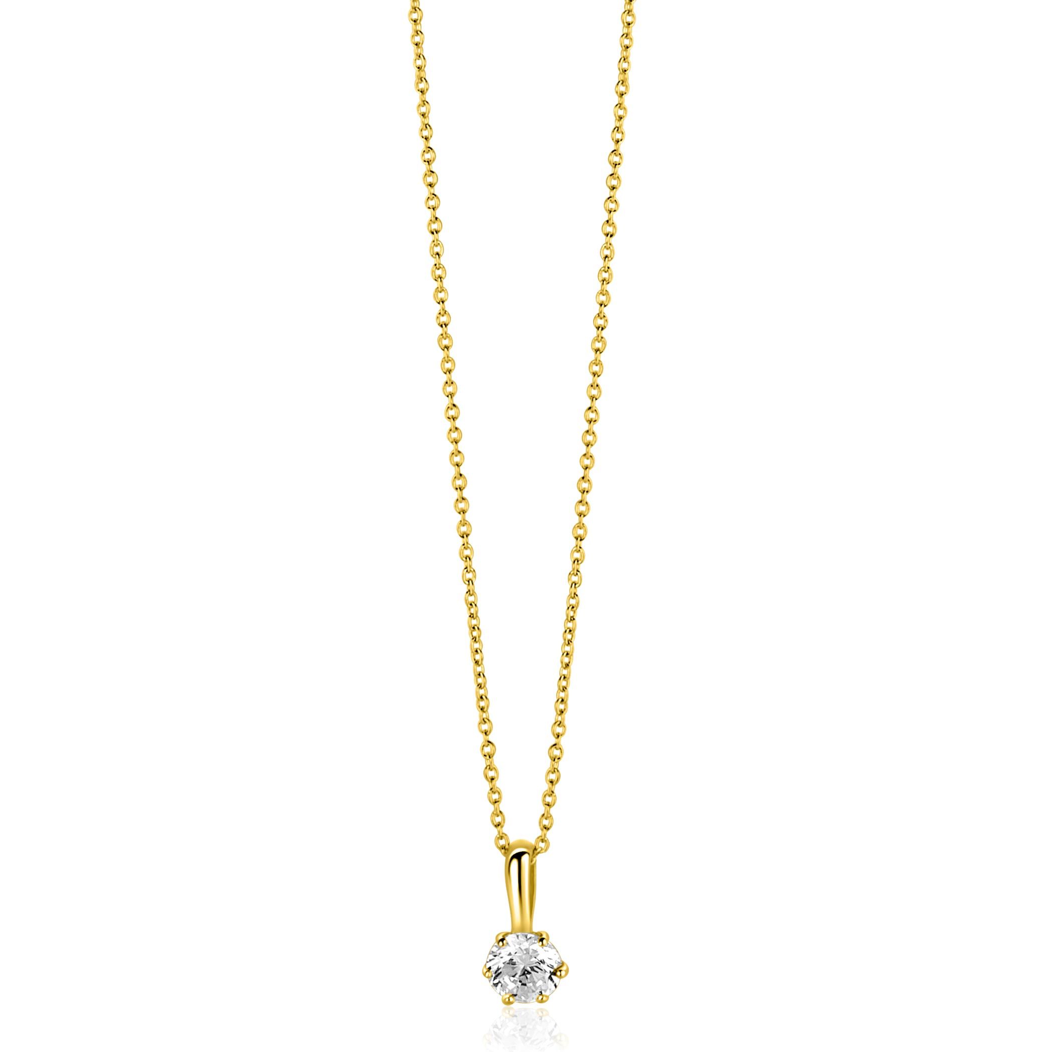 8,5mm ZINZI Gold 14 krt gouden hanger bezet met een witte ronde zirkonia (4,5mm) ZGH544 (zonder collier)