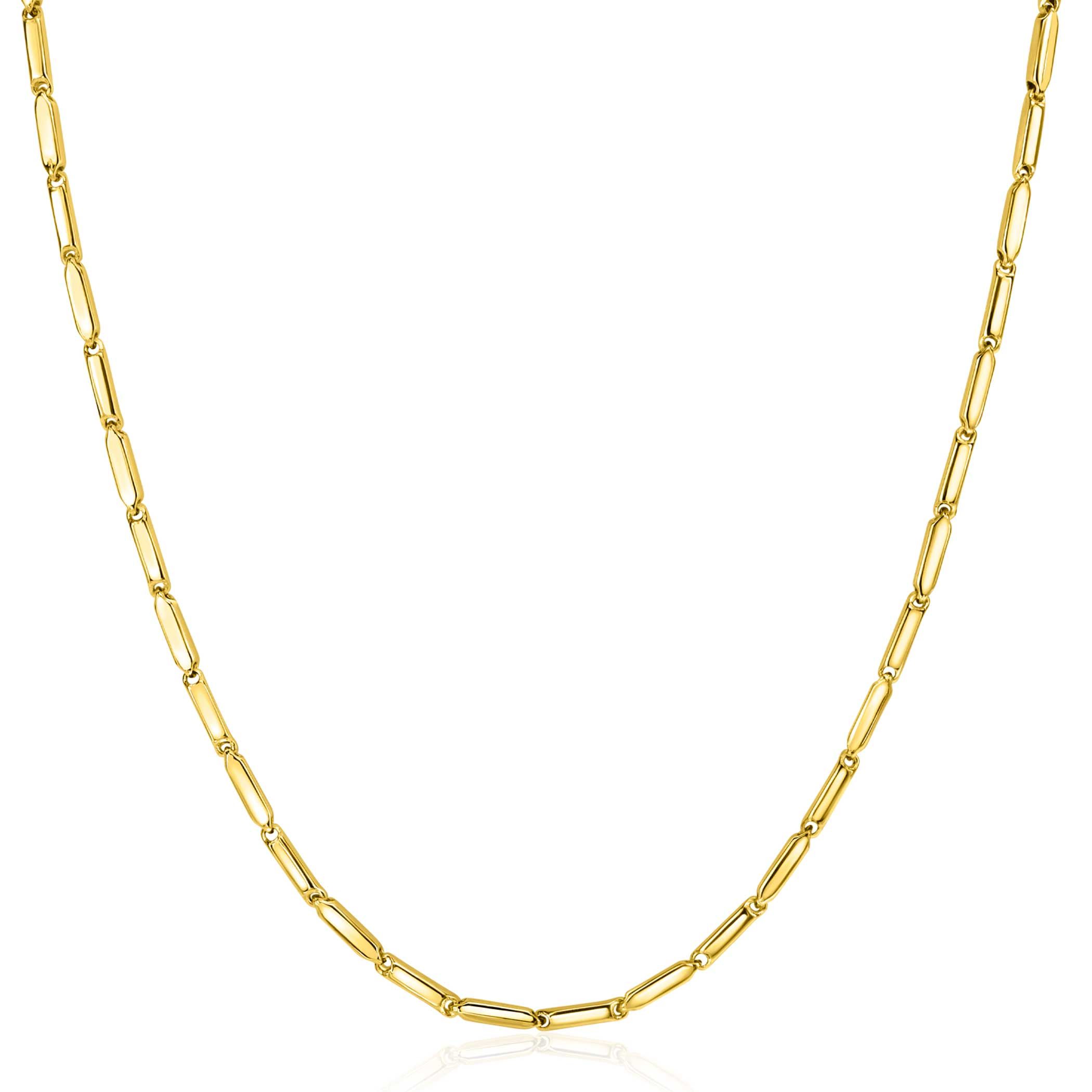 ZINZI Gold 14 krt gouden ketting met stoere rechthoekige staafjes (2mm breed) met vierkante buis 43cm ZGC452

