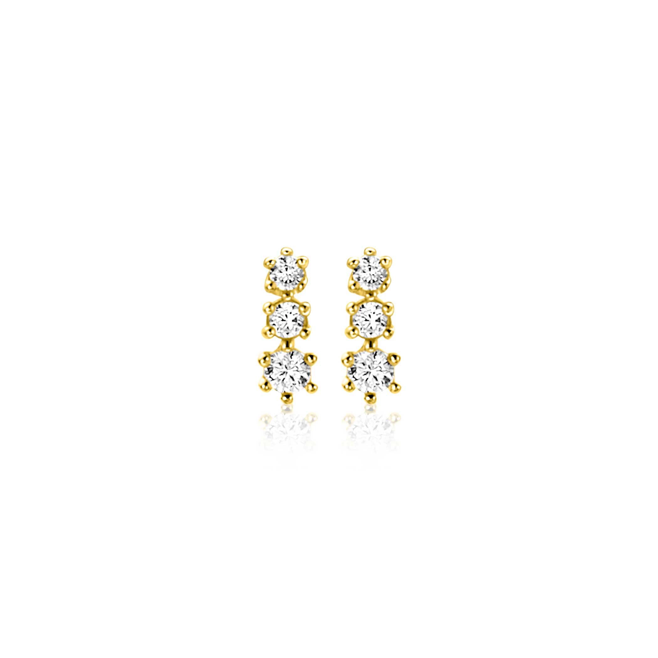 6,5mm ZINZI Gold 14 krt gouden oorstekers bezet met een rij aan witte zirkonia's ZGO543