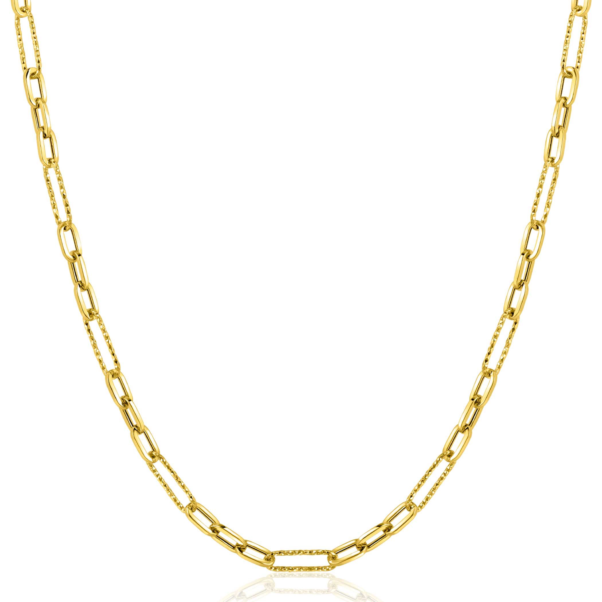 ZINZI Gold 14 karaat gouden collier met bewerkte paperclip-schakels en ovale schakels van 3,5mm breed 45cm ZGC494
