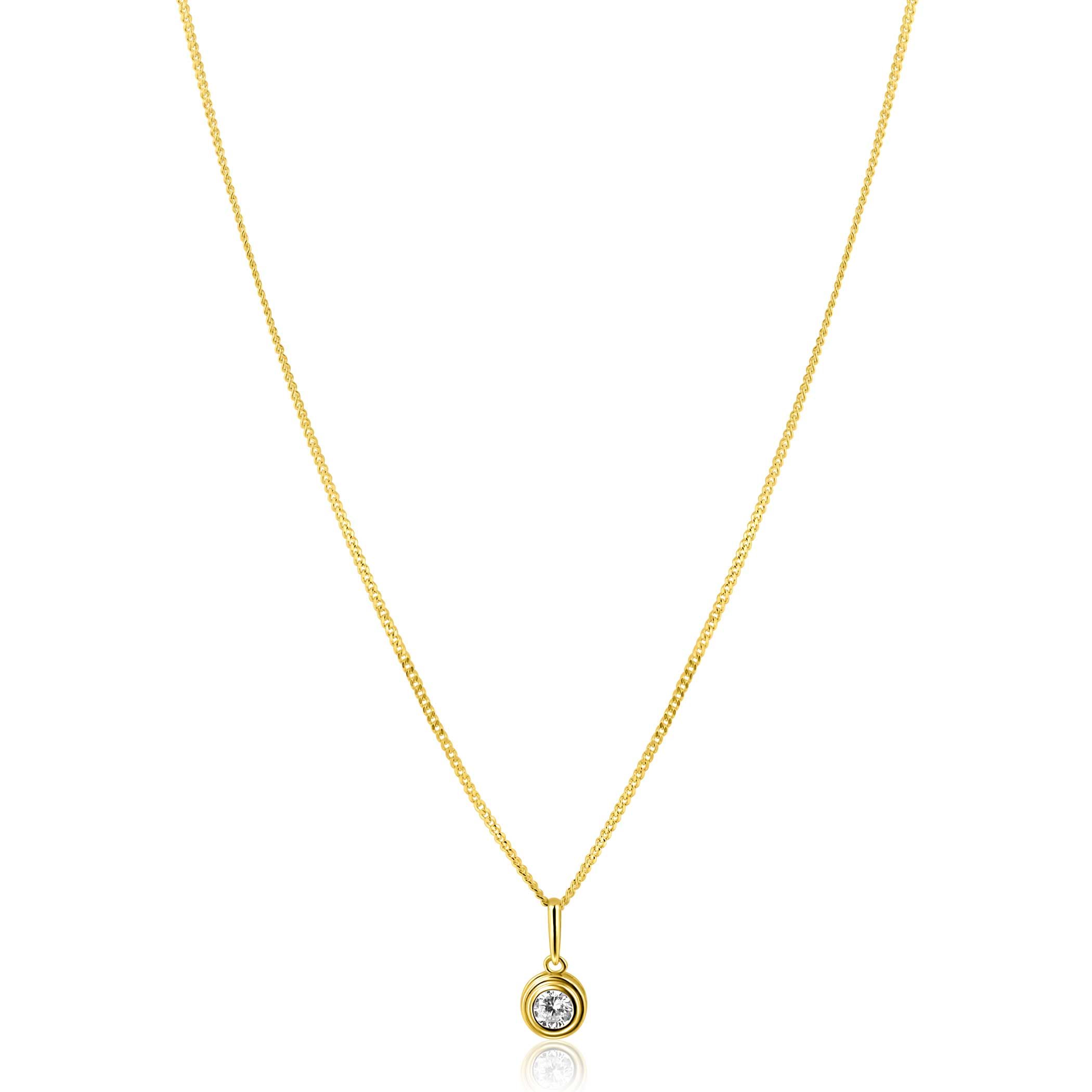 12mm ZINZI Gold 14 krt gouden hanger met ronde witte zirconia in bewerkt kastje ZGH560 (zonder collier)
